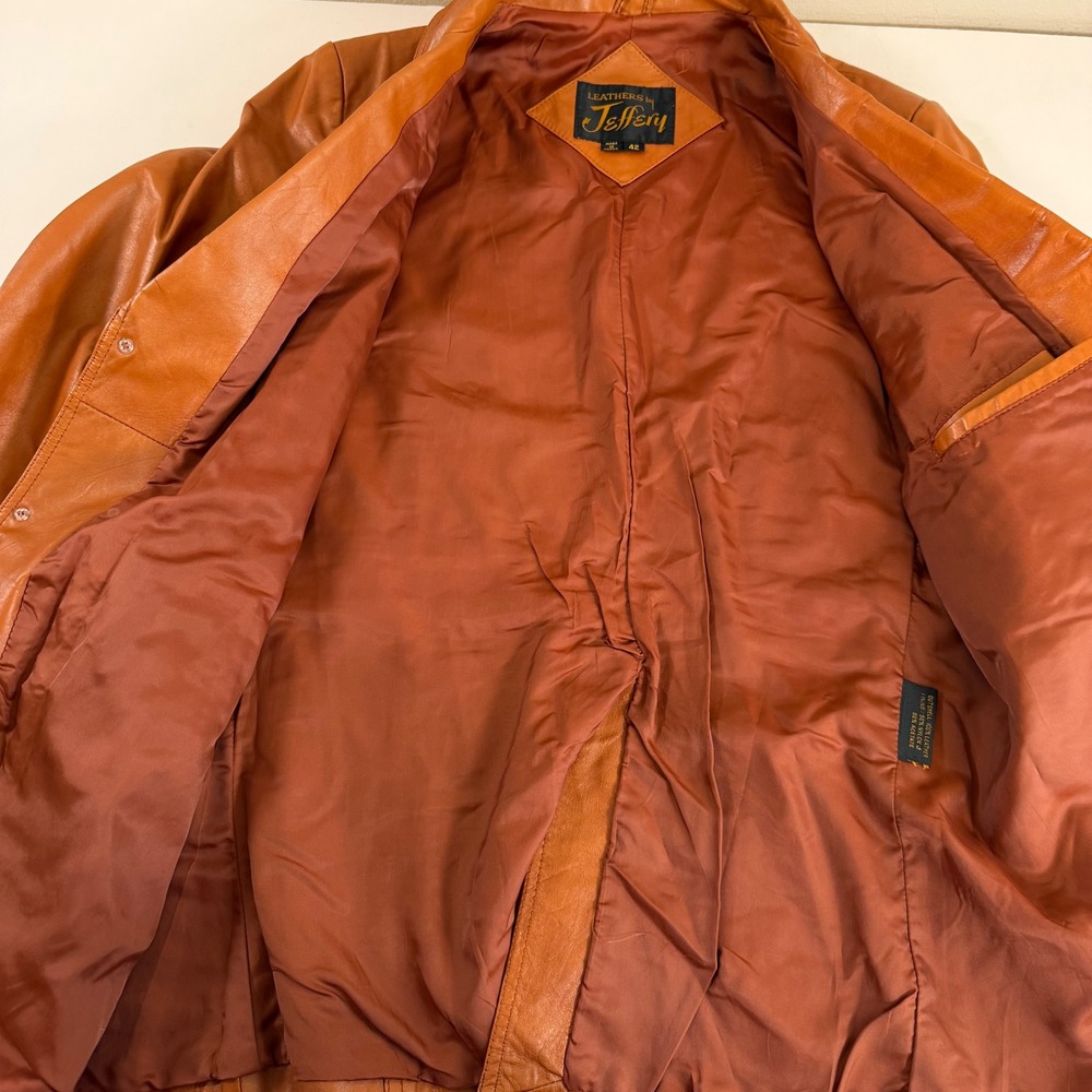 Vintage Jeffery 70s Leather Jacket 42 Cognac Brown Mod Disco Boho Western - Picture 9 of 11